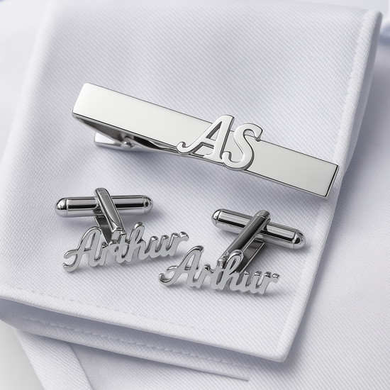 Personalized Cufflinks and Tie Clip Bundle